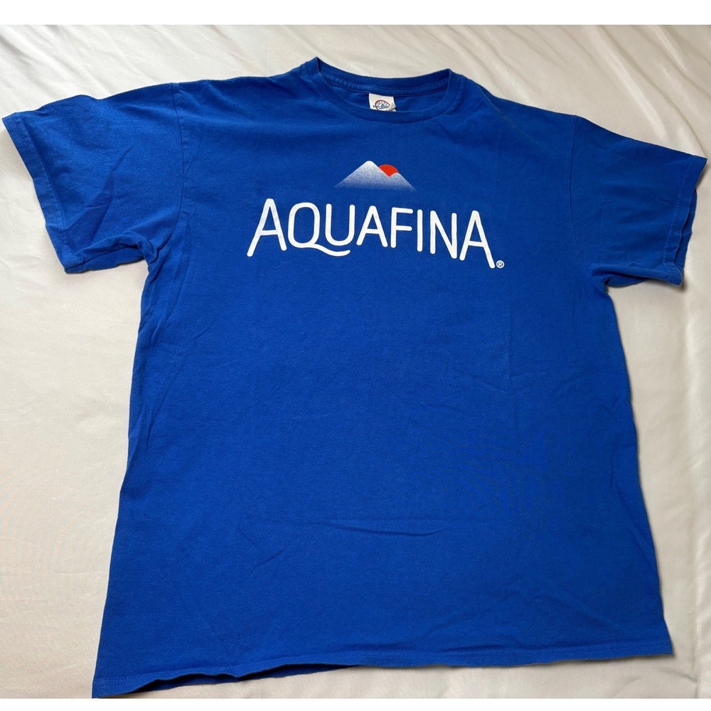 Delta Aquafina Graphic T-Shirt Men Large Blue Excellent Short Sleeve Cotton